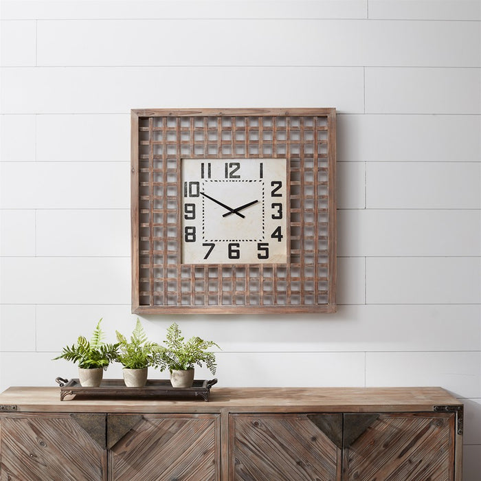 Melrose International Lattice Wood Wall Clock 29.5"SQ, Beige