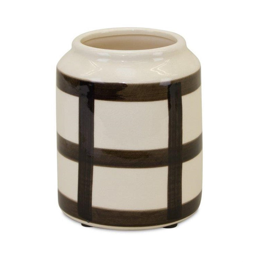 Melrose International Ivory Terra Cotta Vase 6"H, Black/Beige - 82103DS