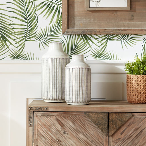 Melrose Rustic Ribbed Terra Cotta Vase 12.25"H, Beige/Brown