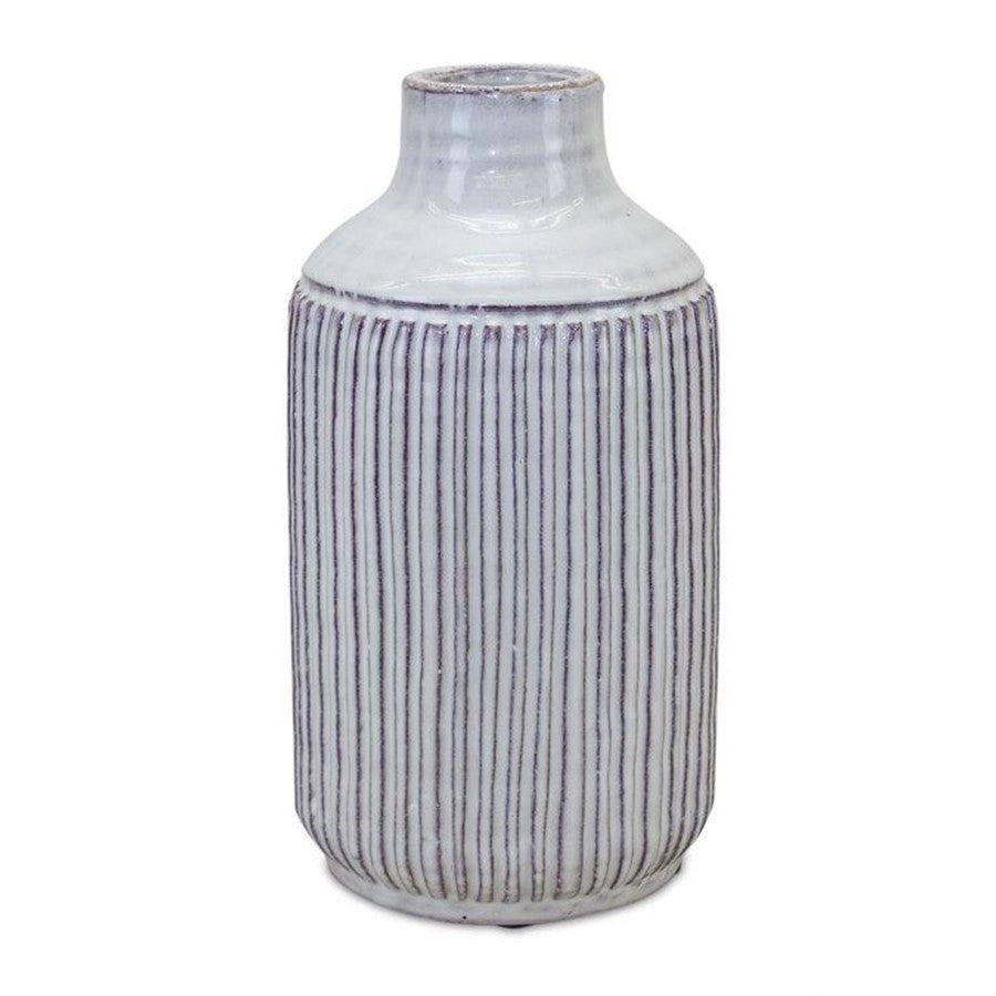 Melrose Rustic Ribbed Terra Cotta Vase 12.25"H, Brown/Beige - 82108DS