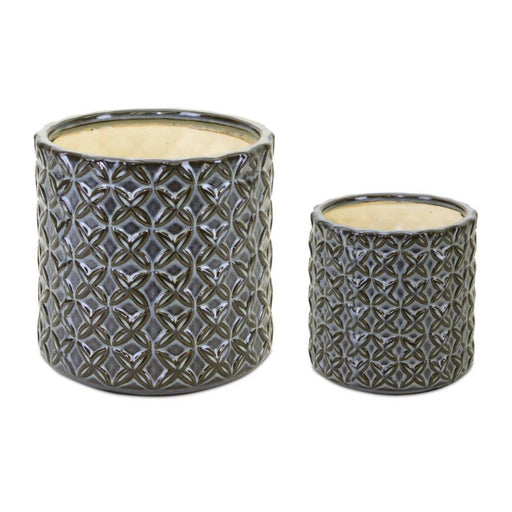 Melrose Geometric Pattern Ceramic Pot, Set of 2, Brown/Blue/White - 82115DS