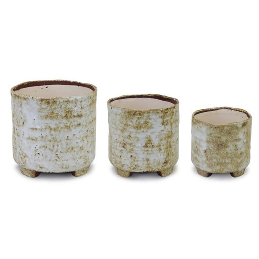 Melrose Rustic Terra Cotta Footed Planter, Set of 3, Beige/Brown/Green - 82117DS