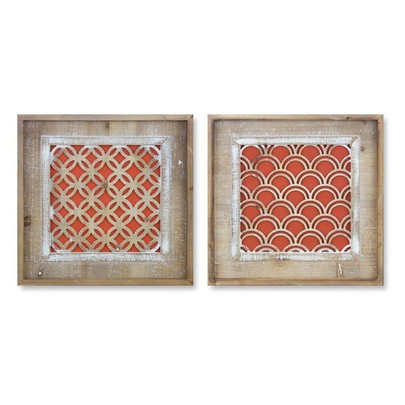 Melrose Wood Framed Geometric Wall Art/Gold Accent, Set of 2, Brown - 82132DS