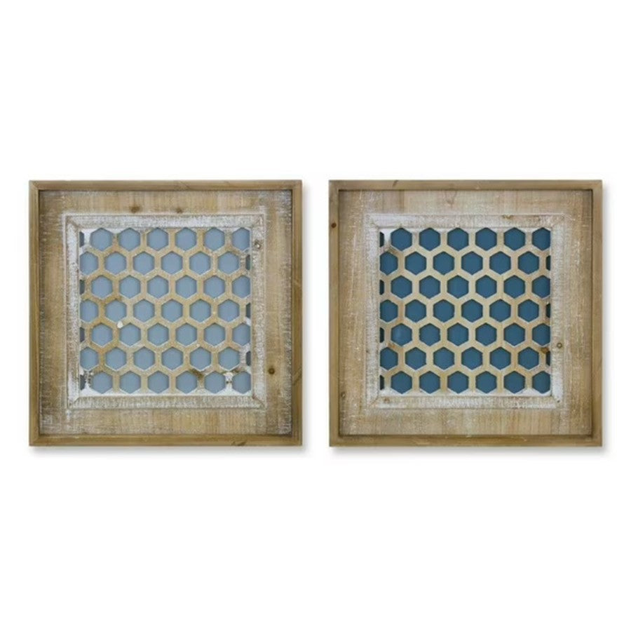 Melrose International Honeycomb Wall Plaque, Set of 2, Brown/Grey - 82133DS