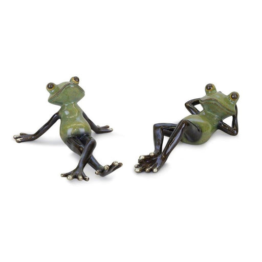 Melrose Lounging Garden Frog Figurine, Set of 2, Green/Brown - 82138DS