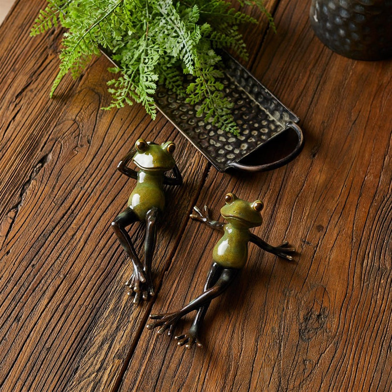 Melrose Lounging Garden Frog Figurine, Set of 2, Green/Brown