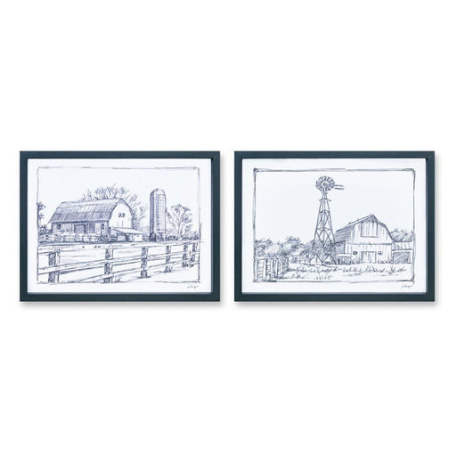 Melrose Framed Sketch Art Barn Print, Set of 2, Black/White - 82207DS