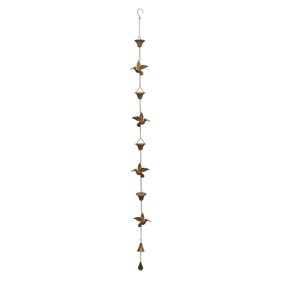 Melrose Iron Hummingbird Rain Chain 61.5"H, Copper - 82234DS
