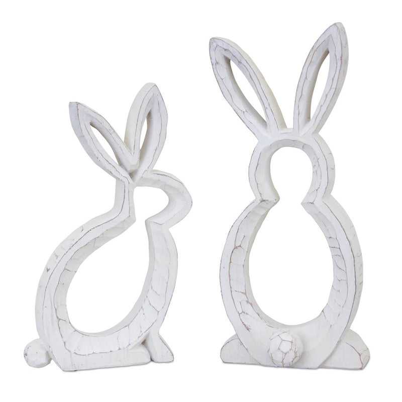 Melrose Carved Stone Bunny Outline Decor (Set of 2), White/Grey - 82240DS