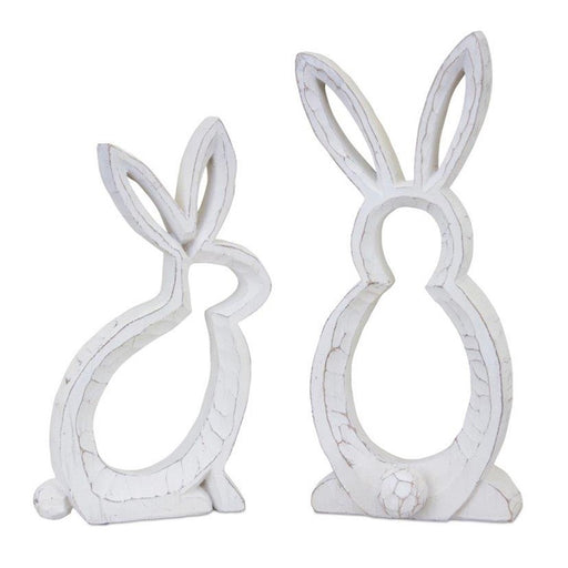 Melrose Carved Stone Bunny Outline Decor, Set of 2, White/Grey - 82240DS