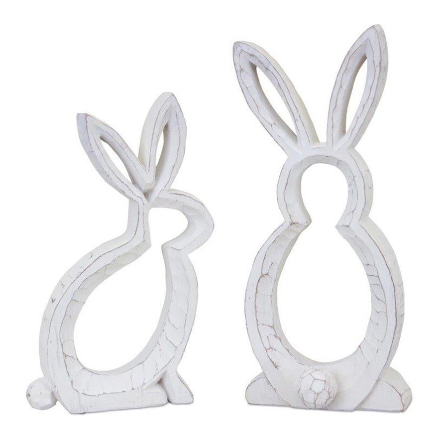 Melrose Carved Stone Bunny Outline Decor, Set of 2, White/Grey - 82240DS
