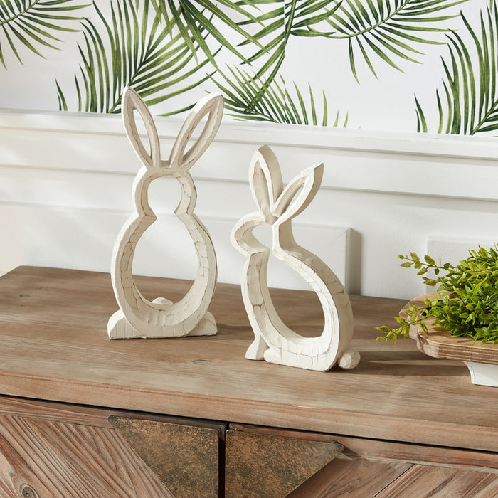 Melrose Carved Stone Bunny Outline Decor, Set of 2, White/Grey