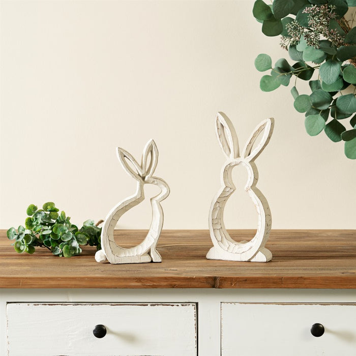 Melrose Carved Stone Bunny Outline Decor, Set of 2, White/Grey
