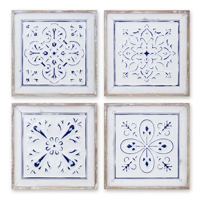 Melrose International Distressed Tile Plaque, Set of 4, White/Black - 82259DS
