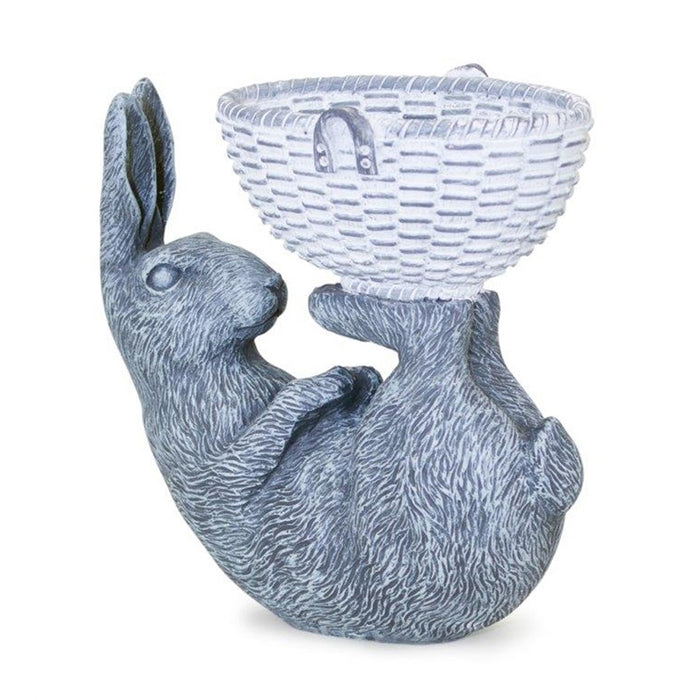 Melrose Laying Rabbit Figurine/Basket Accent 10.5"H, Grey/White - 82263DS