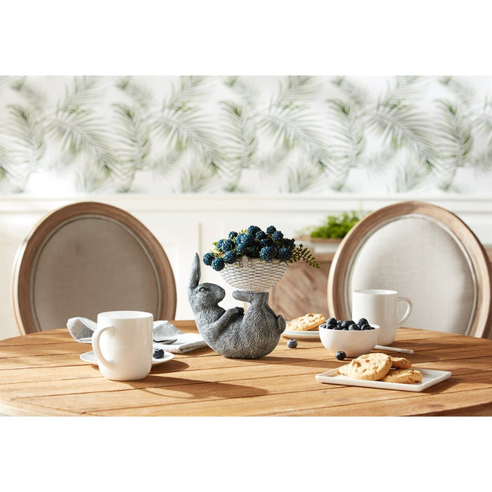 Melrose Laying Rabbit Figurine/Basket Accent 10.5"H, Grey/White