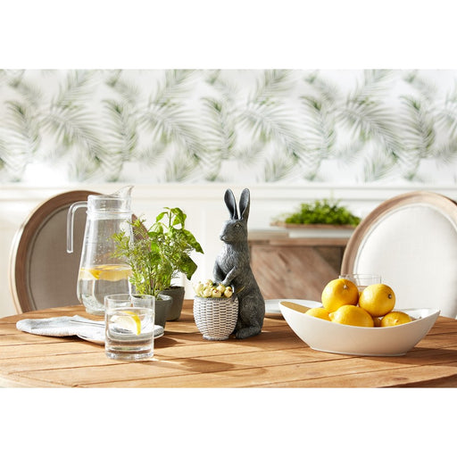 Melrose Standing Rabbit Figurine/Basket Accent 10.5"H, Grey/White