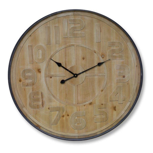 Melrose Natural Wooden Wall Clock/Metal Frame 31.5"D, Brown/Black - 82272DS