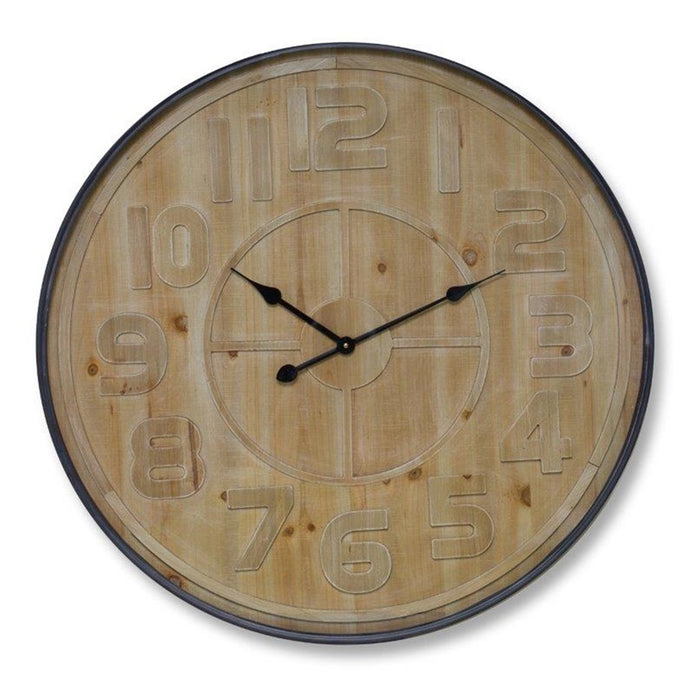 Melrose Natural Wooden Wall Clock/Metal Frame 31.5"D, Brown/Black - 82272DS