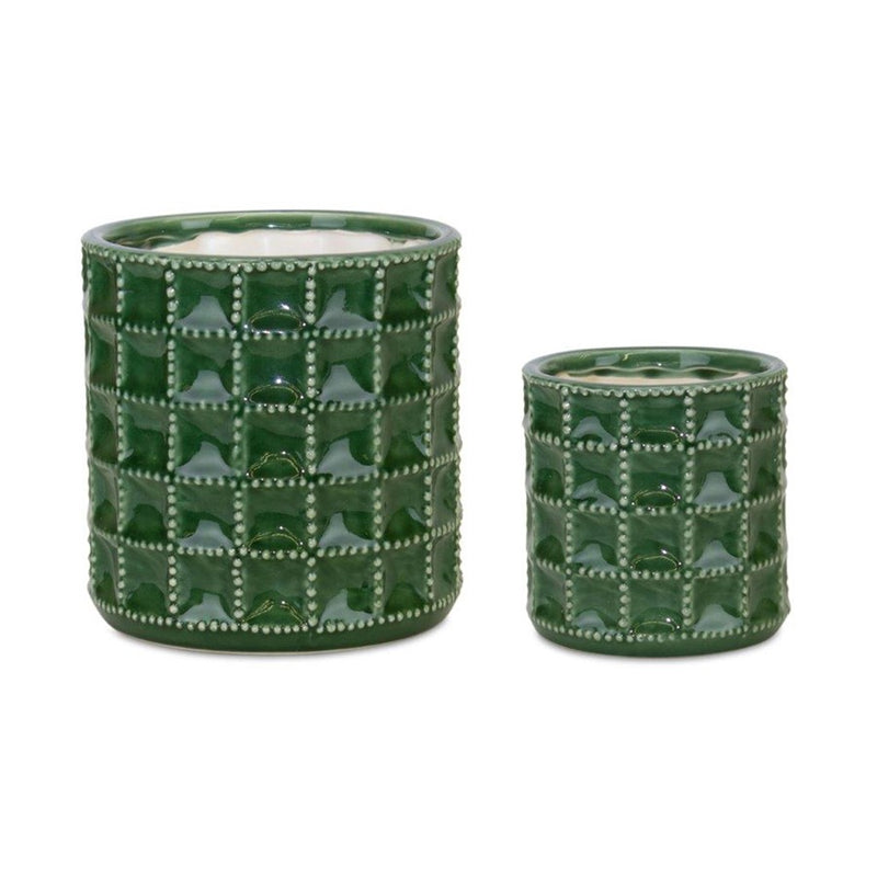 Melrose International Forest Terra Cotta Pot, Set of 2, Green/White - 82291DS