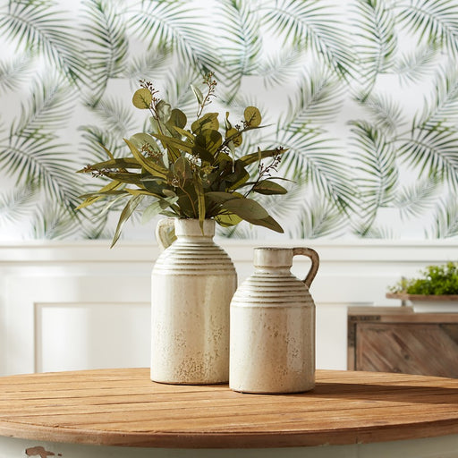 Melrose Rustic Ceramic Jug Vase/Washed Cream 11.75"H, Grey/Beige