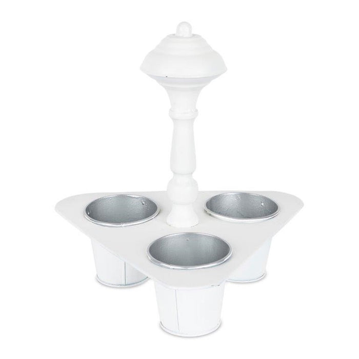 Melrose Metal Triple Pot Holder/T, Planters 11"H, White/Silver - 82306DS