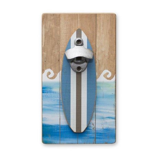 Melrose Wooden Surfboard Bottle Opening Wall Hanging 11"H, Blue/Brown - 82317DS