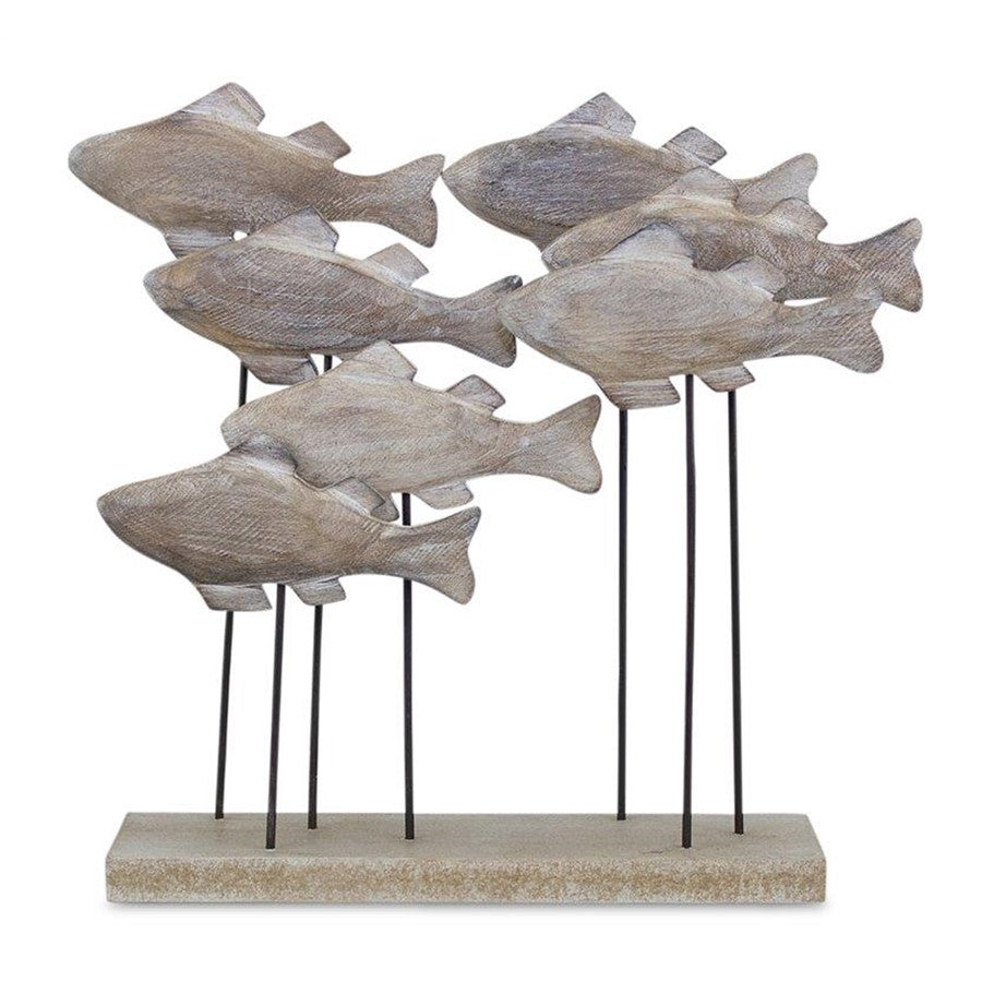 Melrose Wooden Fish School Sculpture 9.75"L, Brown - 82338DS