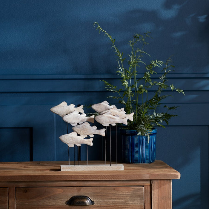 Melrose International Wooden Fish School Sculpture 9.75"L, Brown