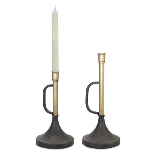 Melrose Metal Trumpet Taper Candle Holder, Set of 2, Black/Gold - 82397DS