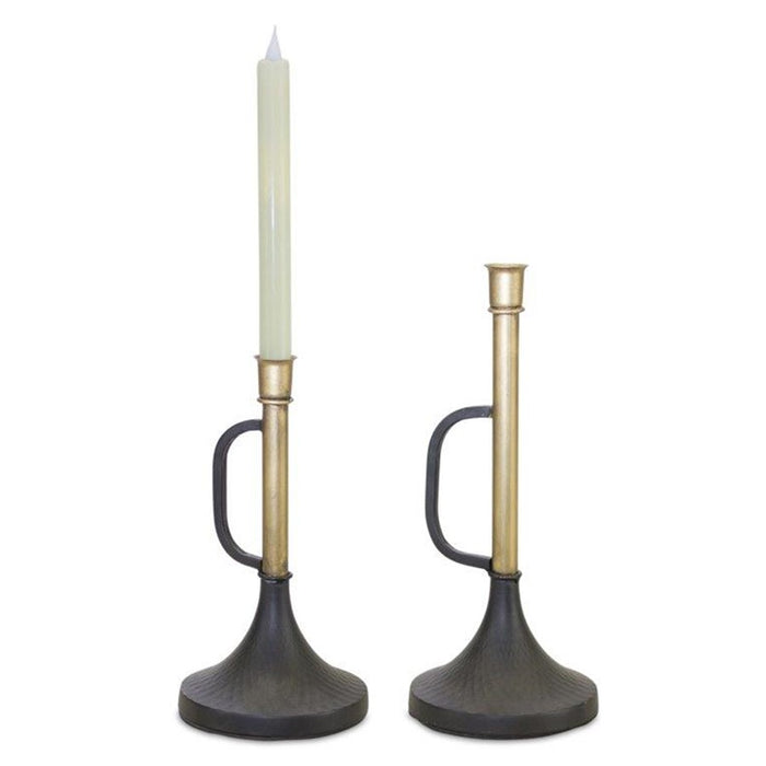 Melrose Metal Trumpet Taper Candle Holder, Set of 2, Black/Gold - 82397DS