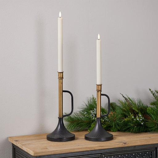 Melrose Metal Trumpet Taper Candle Holder, Set of 2, Black/Gold