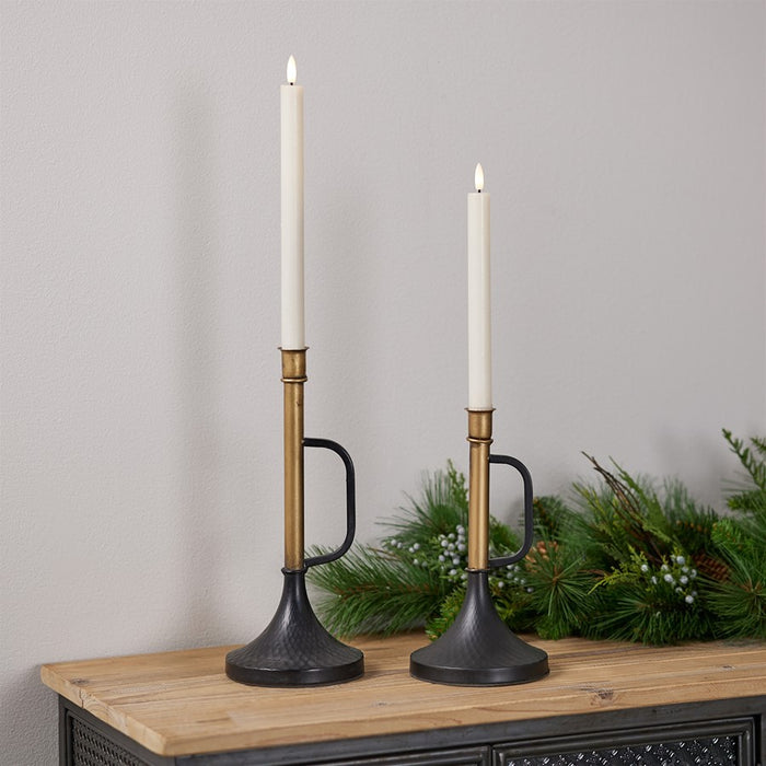 Melrose Metal Trumpet Taper Candle Holder, Set of 2, Black/Gold