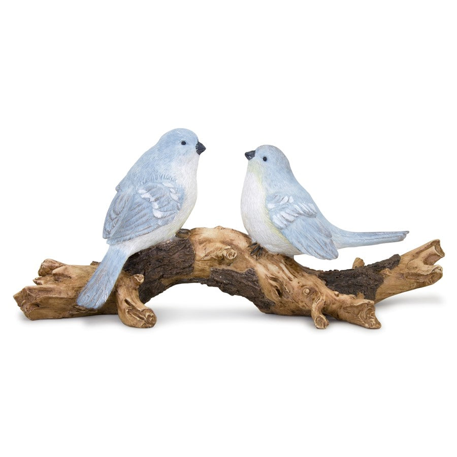 Melrose International Birds on Branch Figurine 9.5"L, Brown/White/Blue - 82407DS