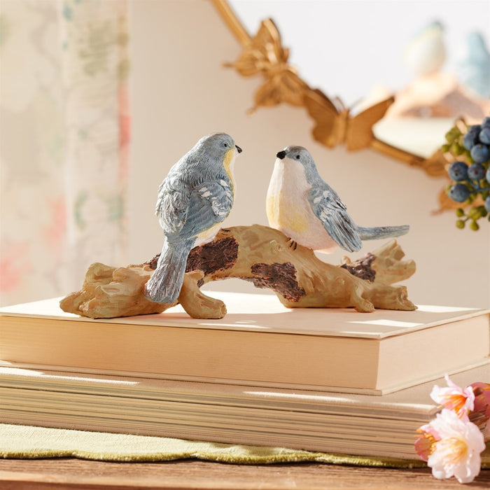 Melrose International Birds on Branch Figurine 9.5"L, Brown/White/Blue