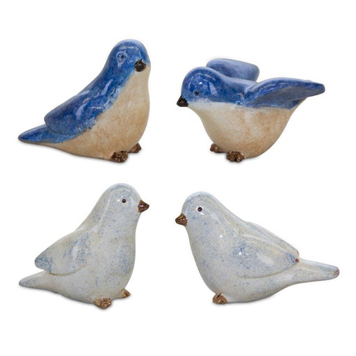 Melrose Birds Sitting Figurine, Set of 4, Blue/White/Brown - 82410DS