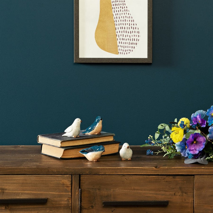 Melrose Blue Birds Sitting Figurine (Set of 4), Blue/White/Brown