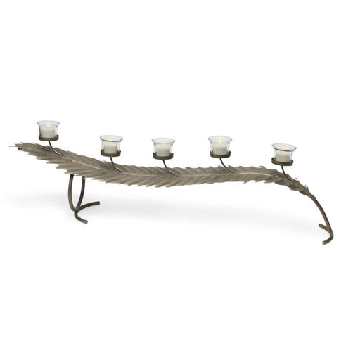 Melrose Gold Metal Leaf Candle Holder Centerpiece 34"L, Grey - 82411DS
