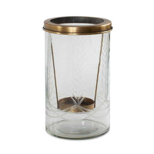 Melrose International Etched Glass Candle Holder 8.5"H, Gold - 82421DS