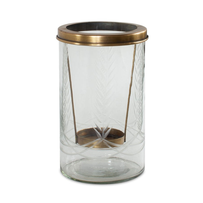 Melrose International Etched Glass Candle Holder 8.5"H, Gold - 82421DS