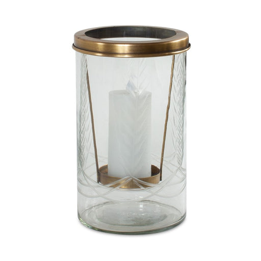 Melrose International Etched Glass Candle Holder 8.5"H, Gold