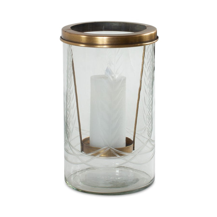 Melrose International Etched Glass Candle Holder 8.5"H, Gold