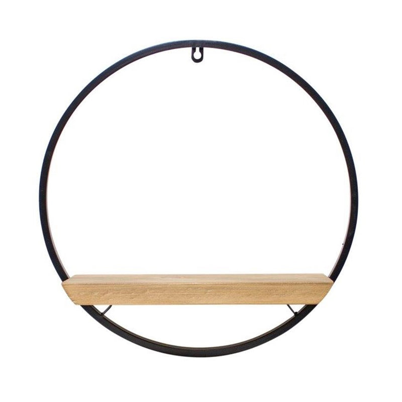 Melrose Wood Circle Shelf, Metal Frame 17.5"D, Brown/Black - 82509DS