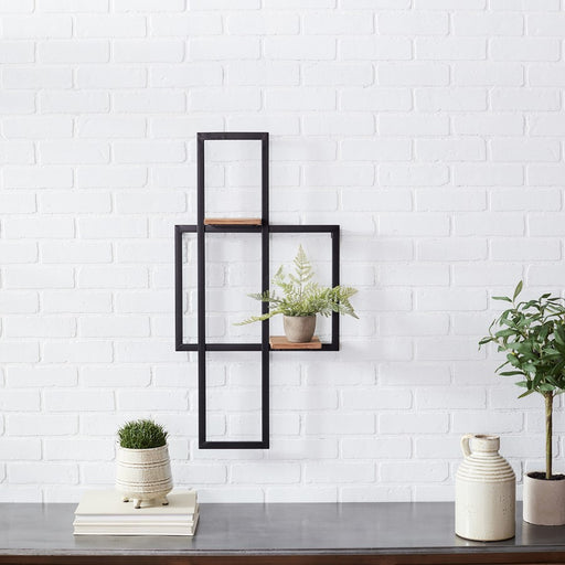 Melrose Iron Metal Wall Hanging/Wood Shelves 33.5"H, Brown/Black