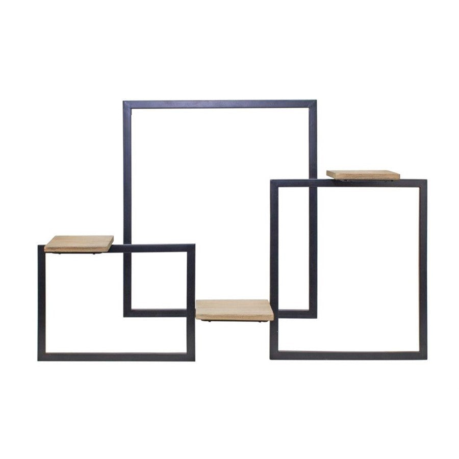Melrose Iron Metal Wall Hanging/Wood Shelves 37"L, Black/Brown - 82512DS
