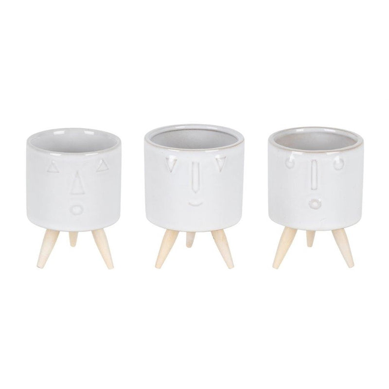 Melrose Porcela, Face Planter/Wooden Legs, Set of 3, White/Brown - 82514DS