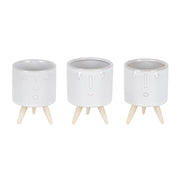 Melrose Porcelain Face Planter/Wooden Legs (Set of 3), White/Brown - 82514DS