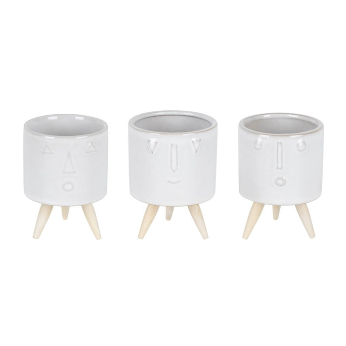 Melrose Porcelain Face Planter/Wooden Legs (Set of 3), White/Brown - 82514DS