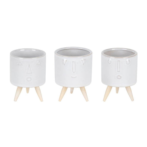 Melrose Porcela, Face Planter/Wooden Legs, Set of 3, White/Brown - 82514DS