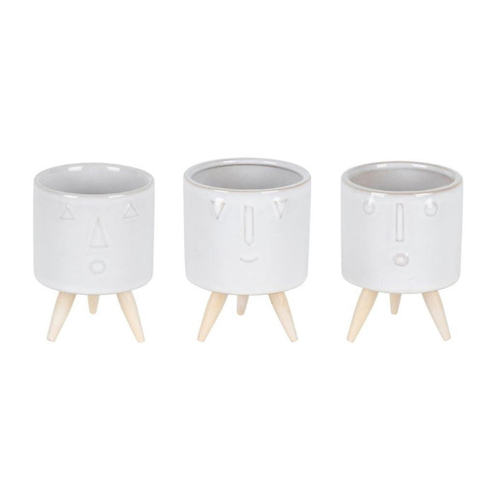 Melrose Porcela, Face Planter/Wooden Legs, Set of 3, White/Brown - 82514DS